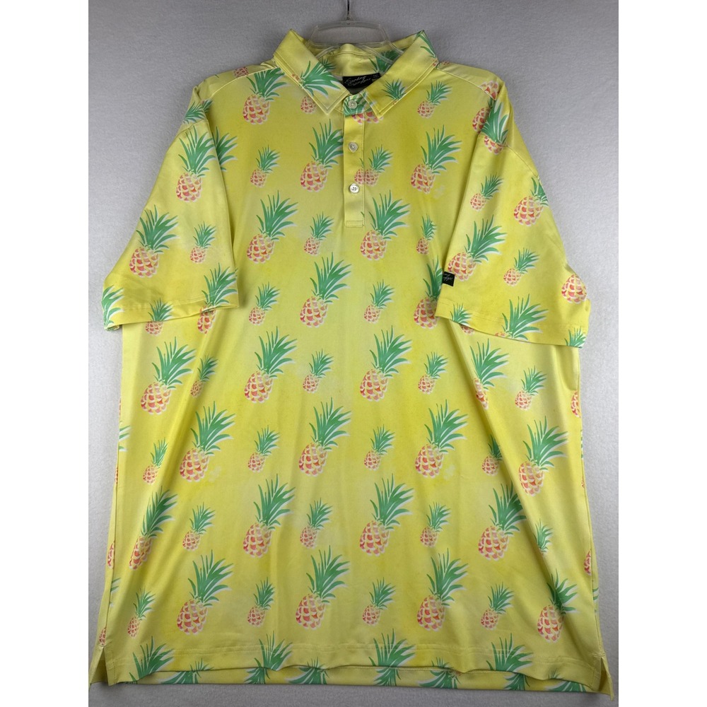 Sunday Swagger Mens 2XL Pineapple Print Golf Polo Shirt Yellow Short Sleeve NEW